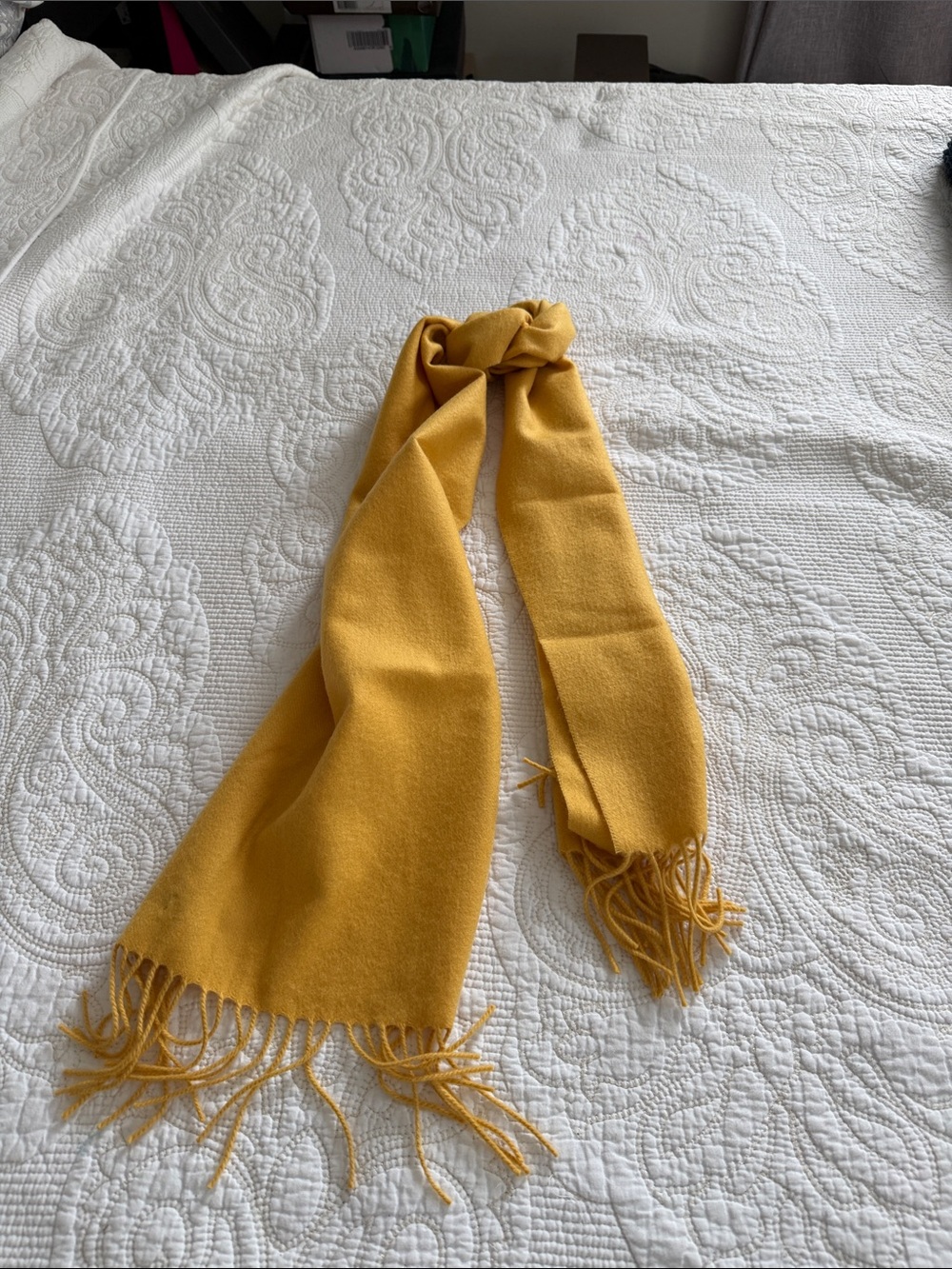 Club Room 100% Cashmere Mustard Yellow Scarf Fringe Soft Cozy